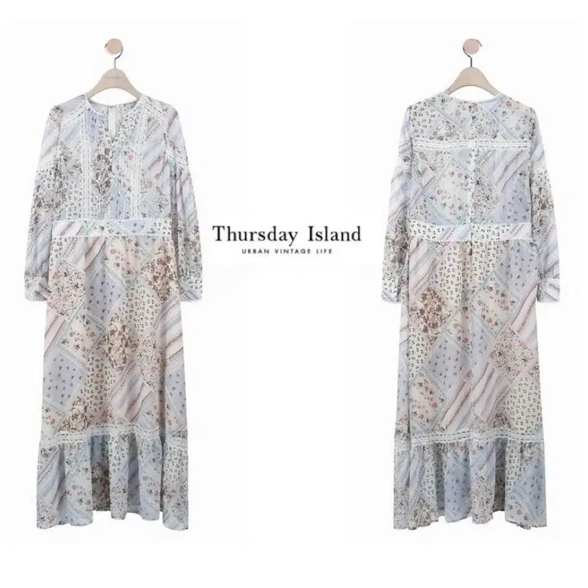 [SOLD OUT] 써스데이아일랜드 반다나 믹스패턴 쉬폰 맥시 원피스 s사이즈