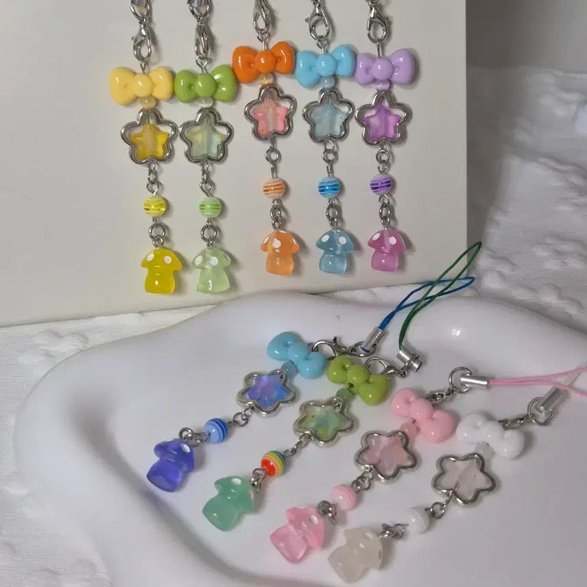 [BUNJANG] Ribbon Mushroom Bead Keychain / 리본버섯키링 비즈키링