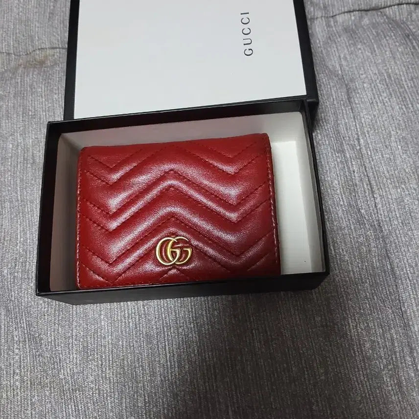 [BUNJANG] Gucci Marmont Red Leather Wallet / 구찌 마몬트 반지갑 레드 (정품 박스)