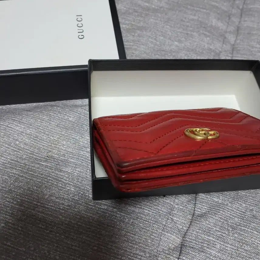 [BUNJANG] Gucci Marmont Red Leather Wallet / 구찌 마몬트 반지갑 레드 (정품 박스)