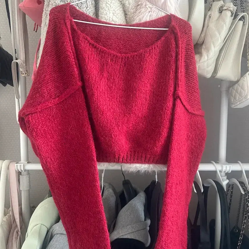 [BUNJANG] Red Crop Knit Top / 레드 크롭 니트