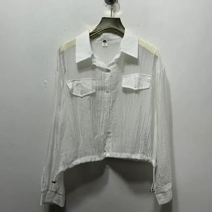 [BUNJANG] White Crop Shirt Long Sleeve Blouse / 화이트 크롭 셔츠 긴팔 블라우스 F