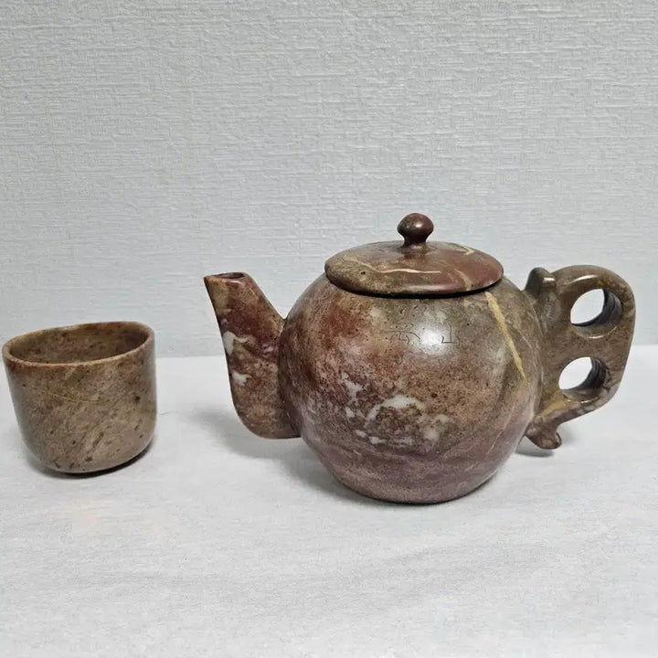 [BUNJANG] Vintage Ox-Stone Celadon-Gemstone Pitcher and Cup Set / 옛날 순옥곱돌 칠보석 주자 잔