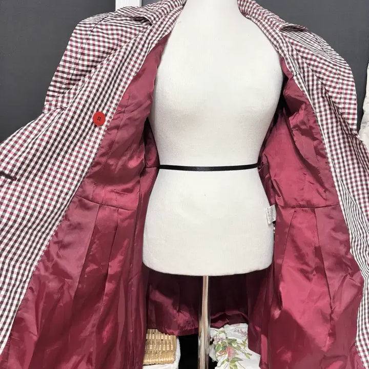[BUNJANG] Satin Check Trench Coat - M Size / 샤틴ㅡ 잔체크 트렌치 코트 M 새거수준