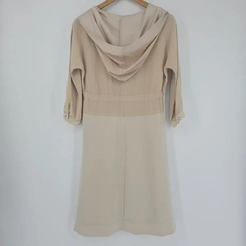 [BUNJANG] Beige Hooded Open Front Dress / 베이지 후드 지퍼 오픈형 원피스