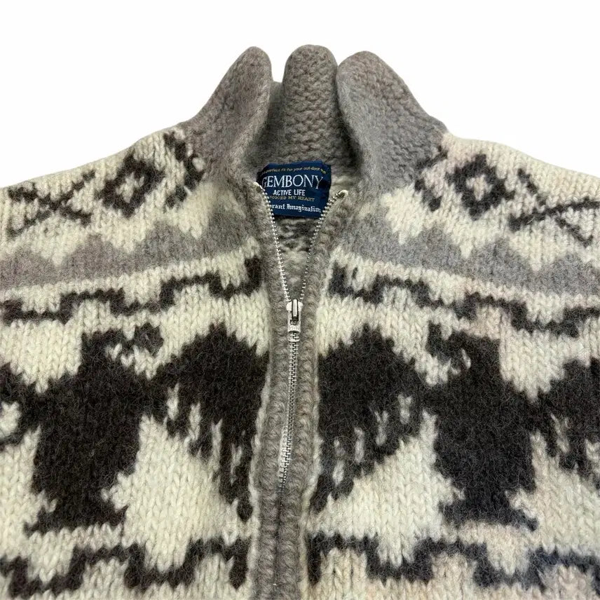 [SOLD OUT] GEMBONY 90s 여자 여성 빈티지 코위찬 숄카라 니트 집업 가디건