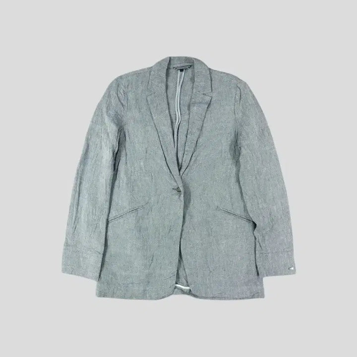 [BUNJANG] Tommy Hilfiger Linen Blend Single Blazer / 타미힐피거 블루 그레이 화이트 배색 보카시 원버튼 린넨블렌드 싱글 블레이