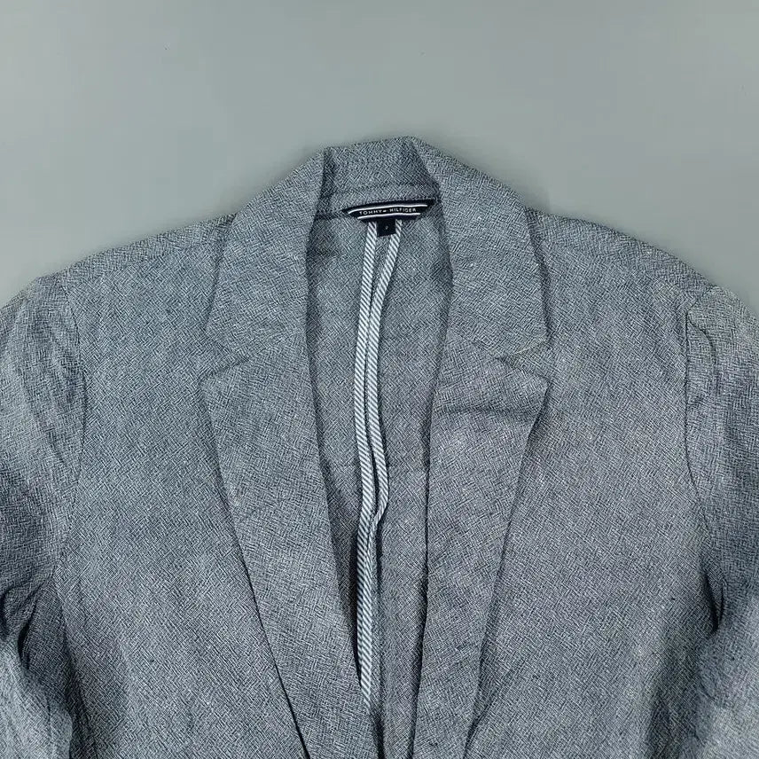[BUNJANG] Tommy Hilfiger Linen Blend Single Blazer / 타미힐피거 블루 그레이 화이트 배색 보카시 원버튼 린넨블렌드 싱글 블레이