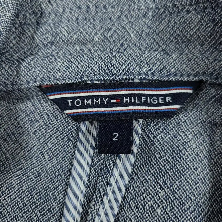 [BUNJANG] Tommy Hilfiger Linen Blend Single Blazer / 타미힐피거 블루 그레이 화이트 배색 보카시 원버튼 린넨블렌드 싱글 블레이