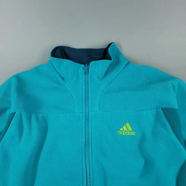 [BUNJANG] Adidas Fleece Jacket / 아디다스 라이트블루 청록 옐로우 배색 로고 레글런 기모 플리스 후리스 자