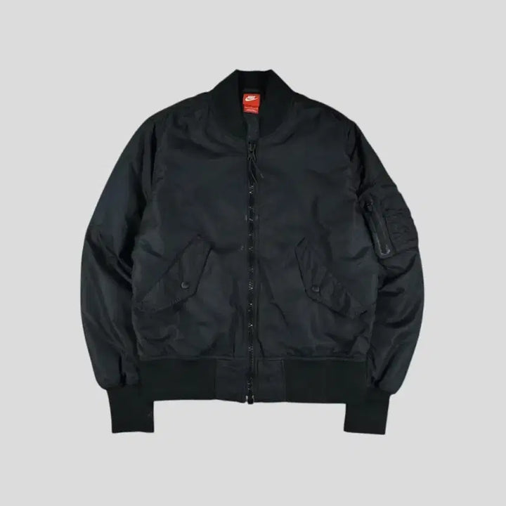 [BUNJANG] Nike Black Arm Pocket Inner Dot Pattern Padded MA-1 Bomber Jacket - L / 나이키 블랙 암포켓 이너도트패턴 폴리필 패디드 항공점퍼 마원 MA1 L