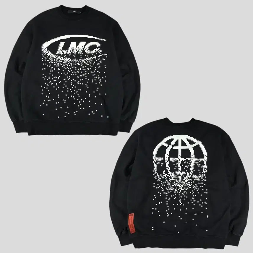 [BUNJANG] LMC Pixel Pattern Cotton Sweatshirt / LMC 엘엠씨 블랙 화이트 빅로고 픽셀패턴 기모 코튼 맨투맨 티셔츠 L