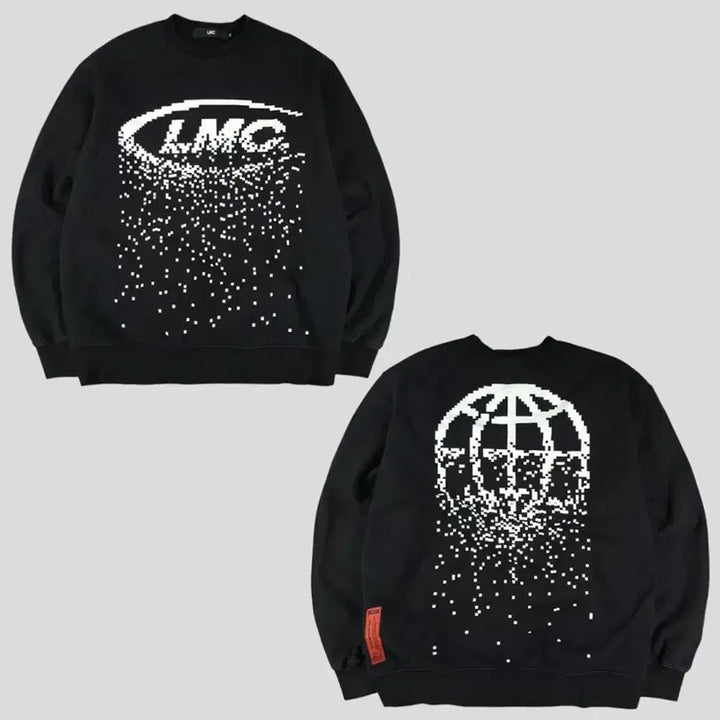 [BUNJANG] LMC Pixel Pattern Cotton Sweatshirt / LMC 엘엠씨 블랙 화이트 빅로고 픽셀패턴 기모 코튼 맨투맨 티셔츠 L