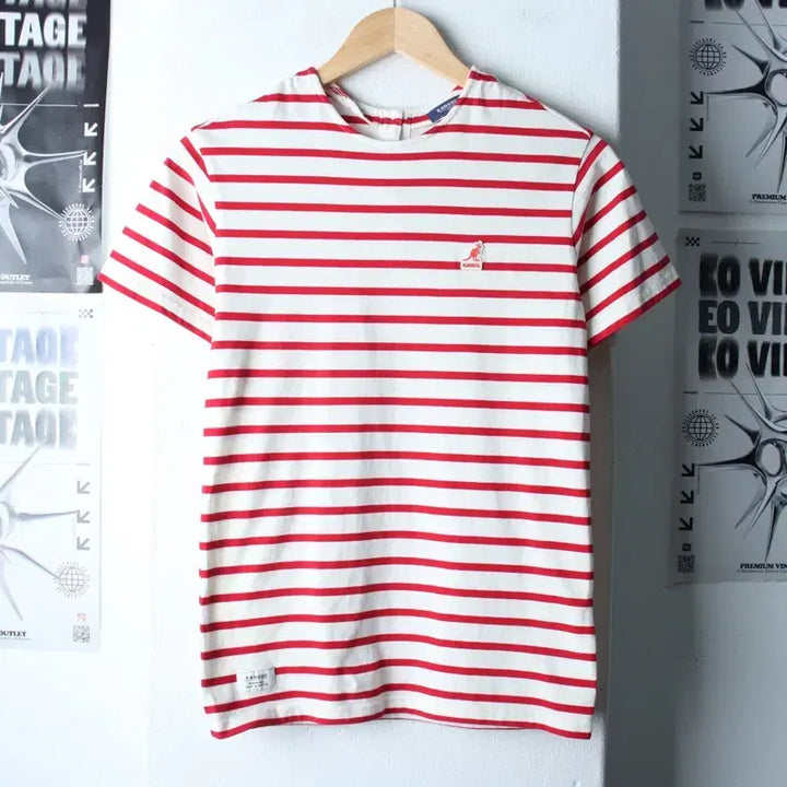 [BUNJANG] Kangol Striped T-shirt / W(S) 캉골 반팔 티셔츠 스트라이프 레드 키치-18304