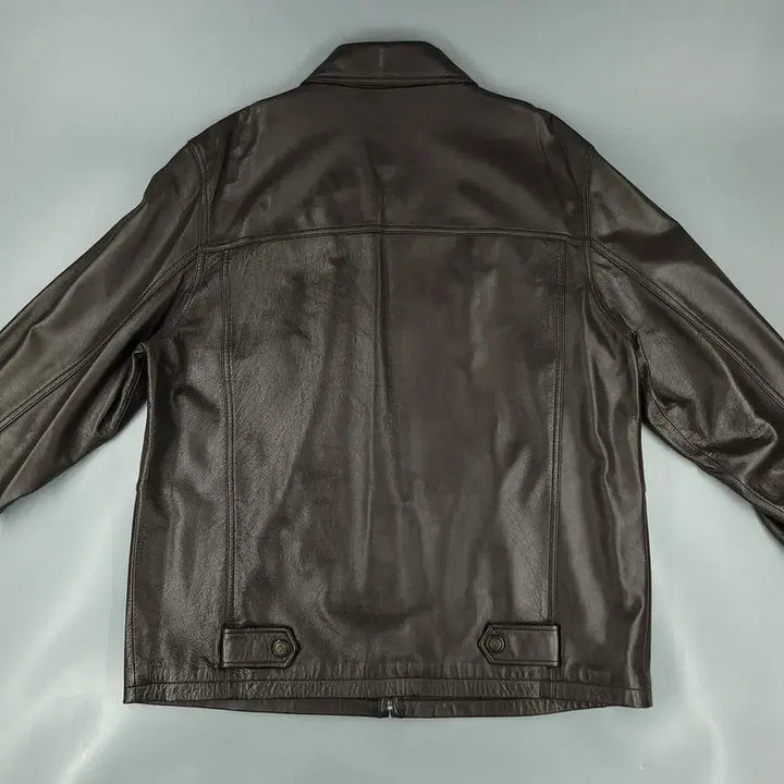 [BUNJANG] MILONO Brown Split Leather Jacket / MILONO 밀라노 브라운 절개 백신치 카라넥 램스킨 양가죽 싱글 레더자