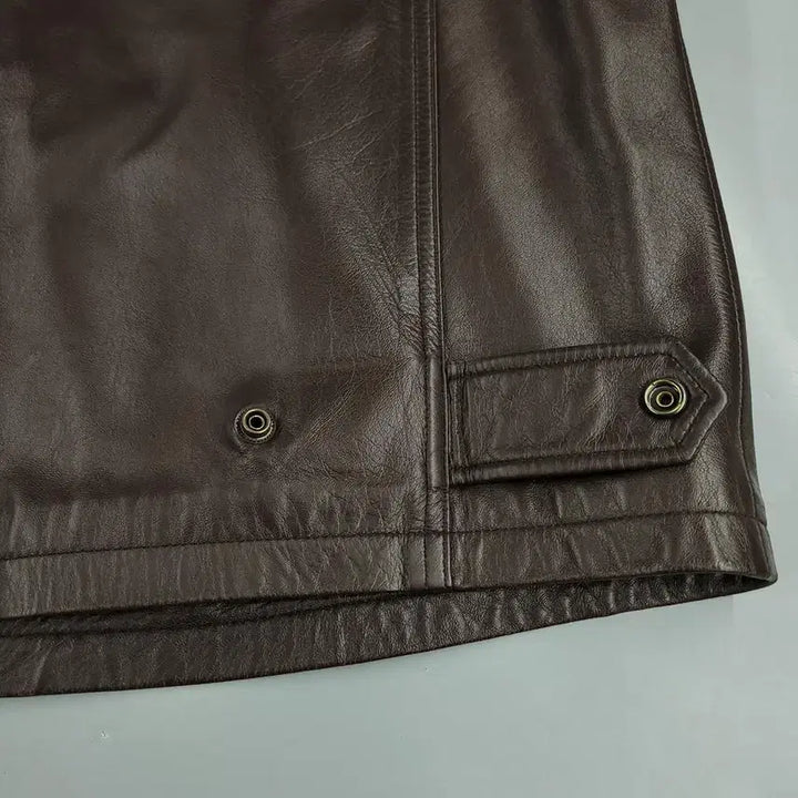 [BUNJANG] MILONO Brown Split Leather Jacket / MILONO 밀라노 브라운 절개 백신치 카라넥 램스킨 양가죽 싱글 레더자