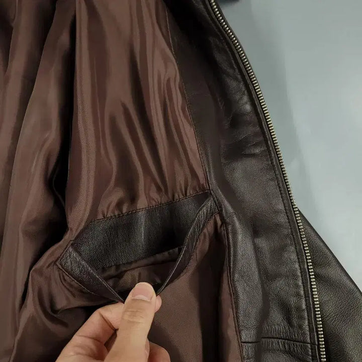[BUNJANG] MILONO Brown Split Leather Jacket / MILONO 밀라노 브라운 절개 백신치 카라넥 램스킨 양가죽 싱글 레더자