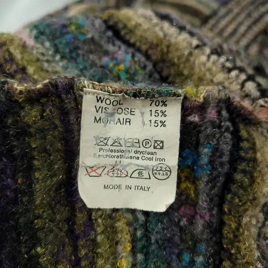 [BUNJANG] CANZONE Green Tone Multi-color Striped Ethnic Pattern Half Blouse / CANZONE 그린톤 멀티컬러 스트라이프패턴 에스닉패턴 히피 모리 하프버