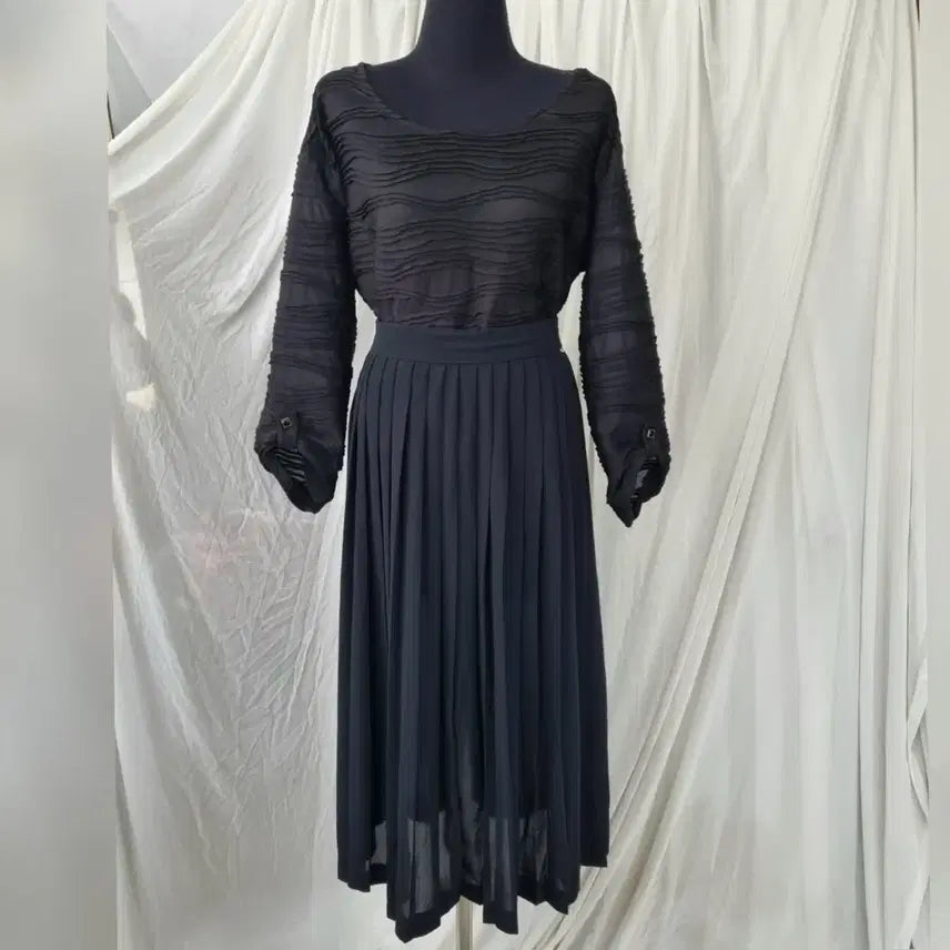 [BUNJANG] Black Pleated Long Skirt / 블랙 쉬폰 플리츠 롱 스커트