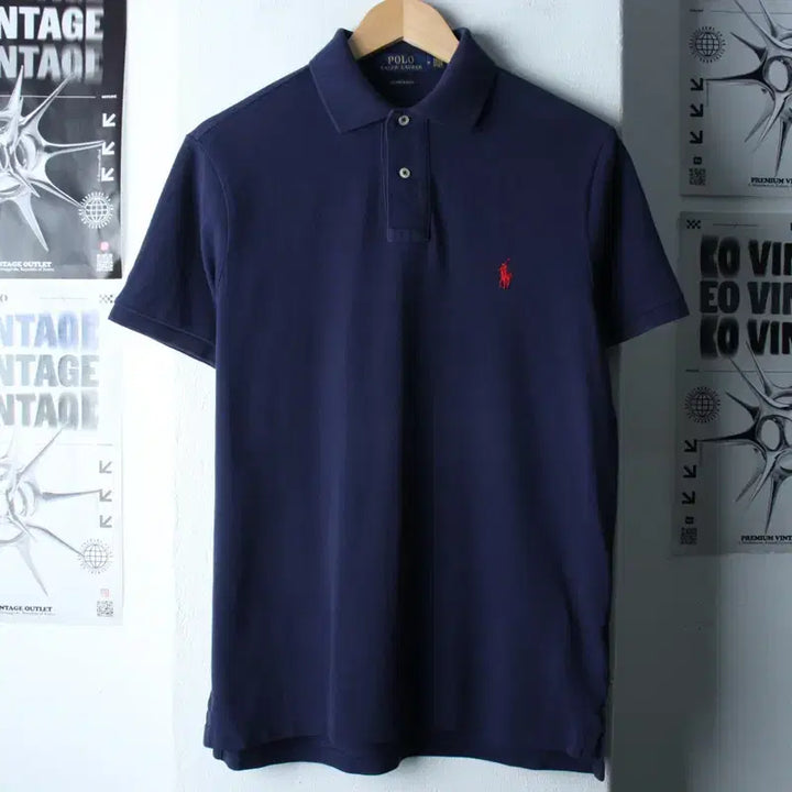 [BUNJANG] Polo Ralph Lauren Solid Navy Polo Shirt / (M-L) 폴로 랄프로렌 반팔 카라 티셔츠 네이비 무지-18318