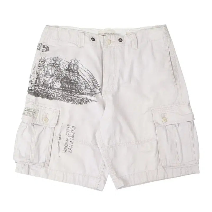 [BUNJANG] Denim &amp; Supply Mariners White Work Half Cargo Pants / 데님앤서플라이 마리너스 화이트 워크 하프 카고팬츠