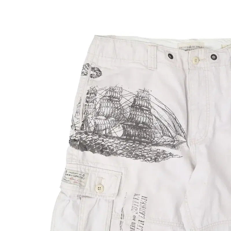 [BUNJANG] Denim &amp; Supply Mariners White Work Half Cargo Pants / 데님앤서플라이 마리너스 화이트 워크 하프 카고팬츠