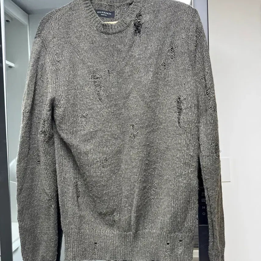 [BUNJANG] AllSaints Damage Knit M Khaki Oversized / 올세인츠 데미지 니트 M사이즈 카키 오버핏