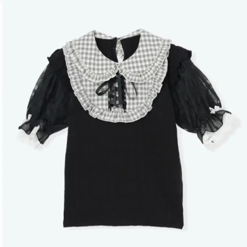 [SOLD OUT] 노에미 체크 프릴 카라 블랙 블라우스 / 지뢰계 리즈리사 양산형 마즈