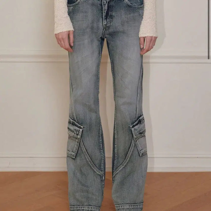 [BUNJANG] Bohemian Seoul Washed Blue Cargo Bootcut Jeans / 보헤미안서울 WASHED BLUE CARGO BOOTCUT, BLUE