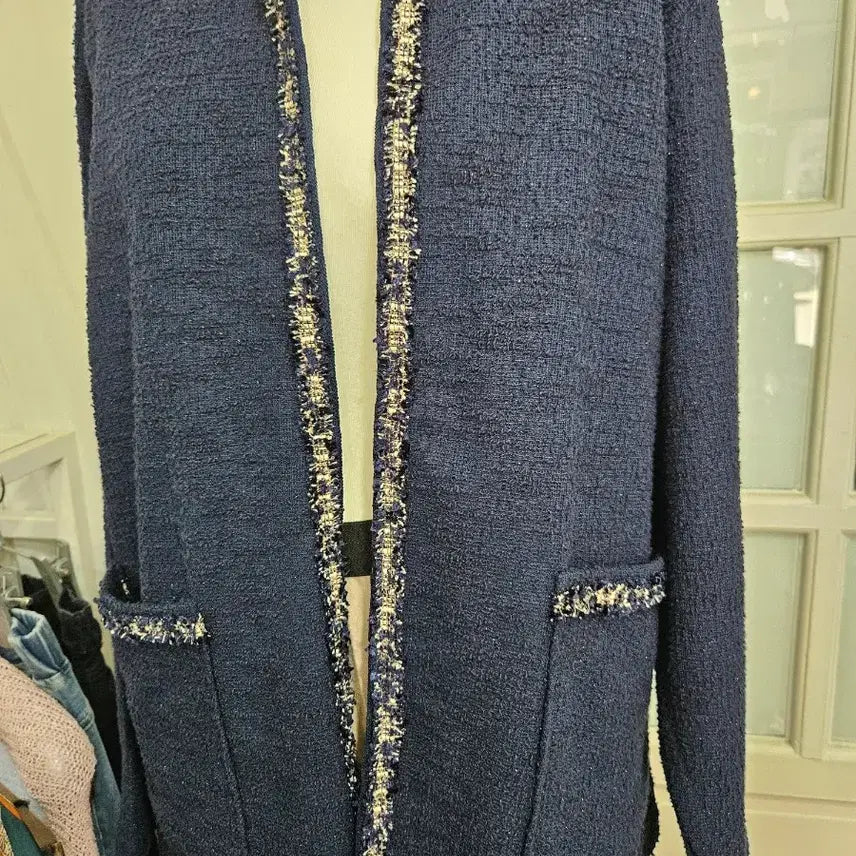 [BUNJANG] Navy Tweed Collarless Jacket / 트위드 노카라 자켓 네이비