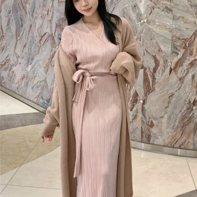[BUNJANG] 새상품) 플랫퍼 오브 플리츠 랩 원피스 (핑크) / 새상품) 플랫퍼 오브 플리츠 랩 원피스 (핑크)