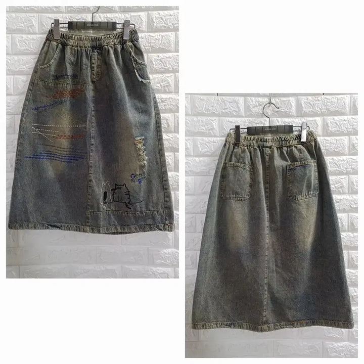 [BUNJANG] Banding Washing Denim Skirt / 밴딩 워싱 데님스커트 야옹