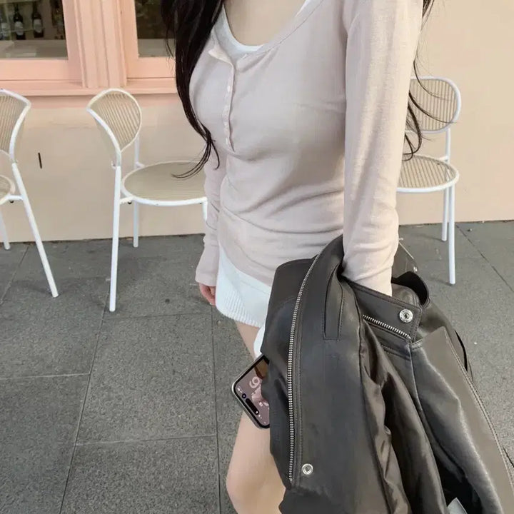 [SOLD OUT] 리즈 baby button layered tee 베이비버튼레이어드티