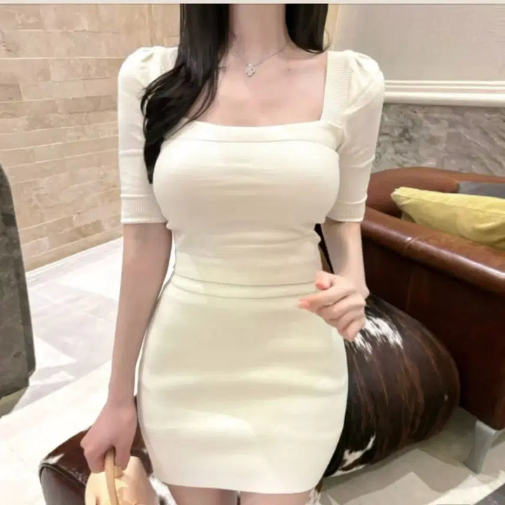 [BUNJANG] Knit Skirt Set - Ivory / 니트+스커트 세트