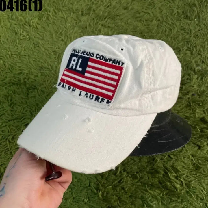 [SOLD OUT] 폴로 랄프로렌 성조기 화이트 데미지 볼캡 모자