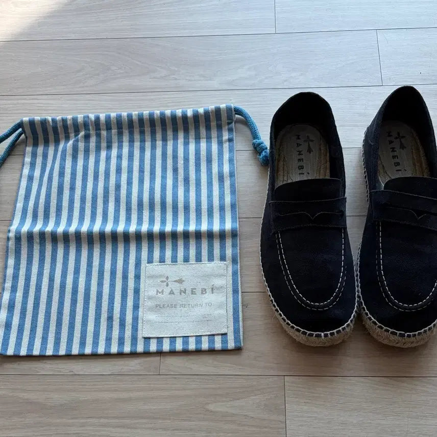 [BUNJANG] MANEBI Suede Espadrille Navy Loafers / [43] 마네비 스웨이드 에스파드류 네이비 로퍼 (전용주머니 포함)