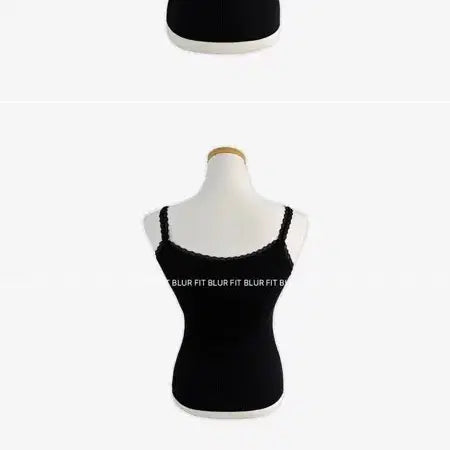 [BUNJANG] Breeze Fleece Lined Lace Button Ribbed Tank Top / 새상품 브리지 속기모 레이스 단추 골지 나시 블랙