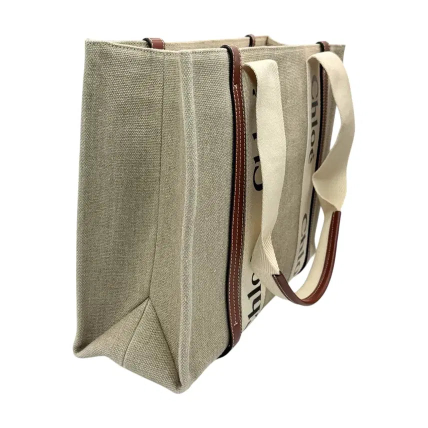 [BUNJANG] Chloé Woody Medium Canvas Tote Bag / 끌로에 우디백 미디움 캔버스 토트백