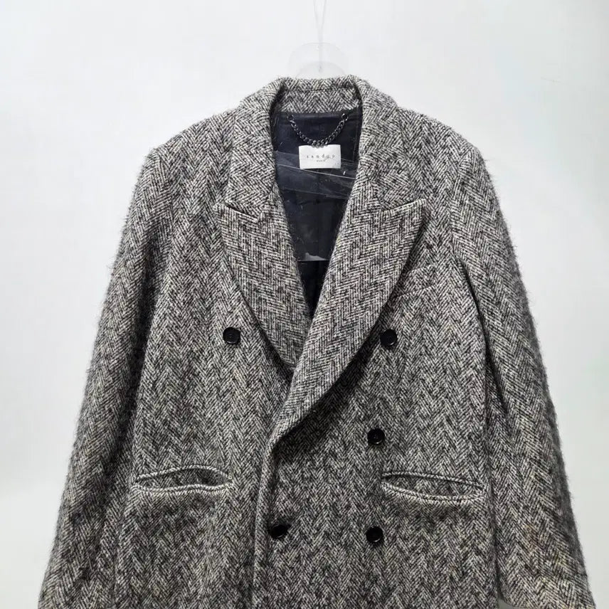 [BUNJANG] Sandro Herringbone Tweed Double Breasted Coat / 산드로 헤링본 트위드 더블 브레스티드 코트 L 26041603