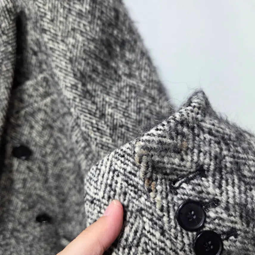 [BUNJANG] Sandro Herringbone Tweed Double Breasted Coat / 산드로 헤링본 트위드 더블 브레스티드 코트 L 26041603