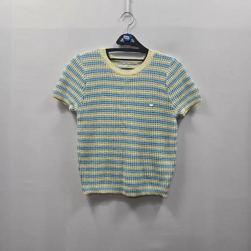 [BUNJANG] Striped Knit Crop Top / 0440 스트라이프 반팔 니트 크롭 니트 블루 옐로우 여름 니트