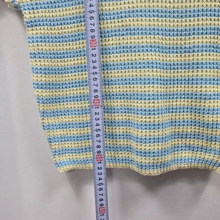 [BUNJANG] Striped Knit Crop Top / 0440 스트라이프 반팔 니트 크롭 니트 블루 옐로우 여름 니트