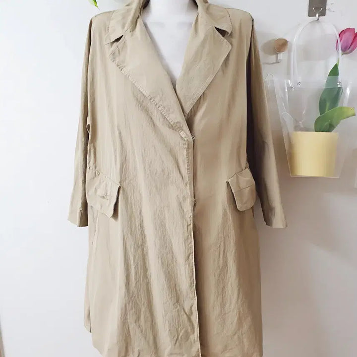 [BUNJANG] KL Nylon Trench Coat Beige 77 / KL 나일론 트렌치코트 77 베이지 바스락
