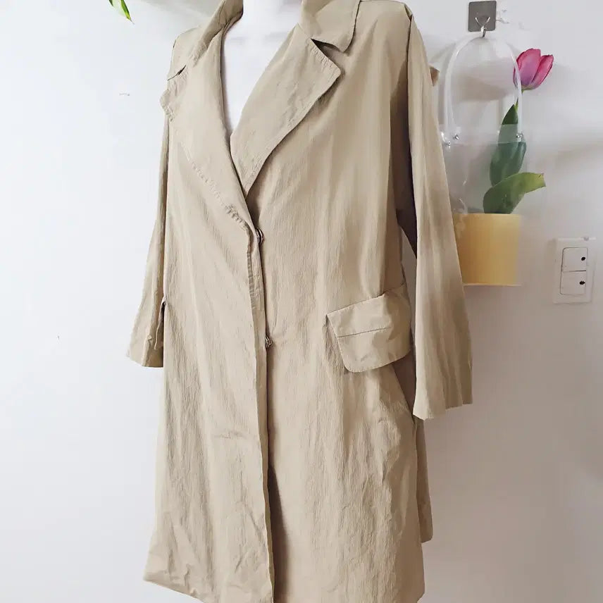 [BUNJANG] KL Nylon Trench Coat Beige 77 / KL 나일론 트렌치코트 77 베이지 바스락