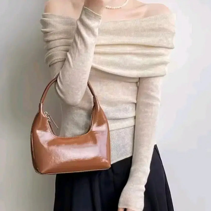 [BUNJANG] Off-Shoulder Long Sleeve Knit Top - Sky Blue / 오프숄더 긴팔 니트 하늘색