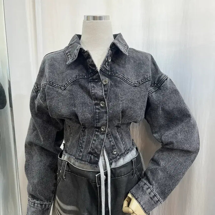 [BUNJANG] Cropped Denim Jacket / 크롭청자켓 데님자켓 청자켓 핀턱자켓 슬림핏자켓 캐주얼자켓