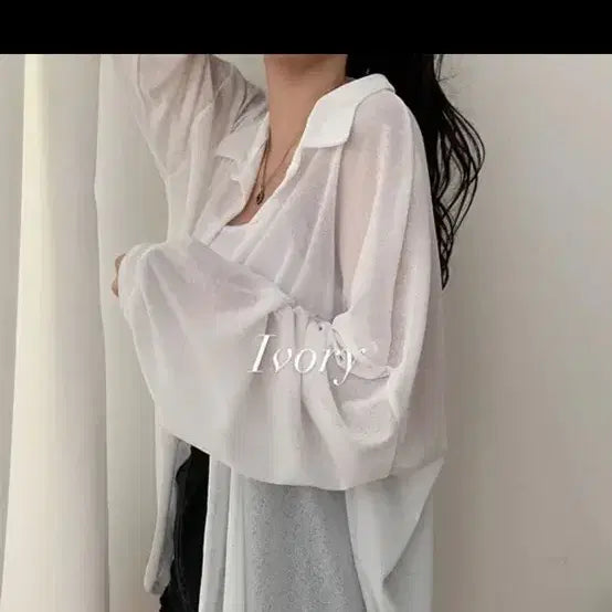 [BUNJANG] See-through Collar Long Shirt / 시스루 카라 롱 셔츠