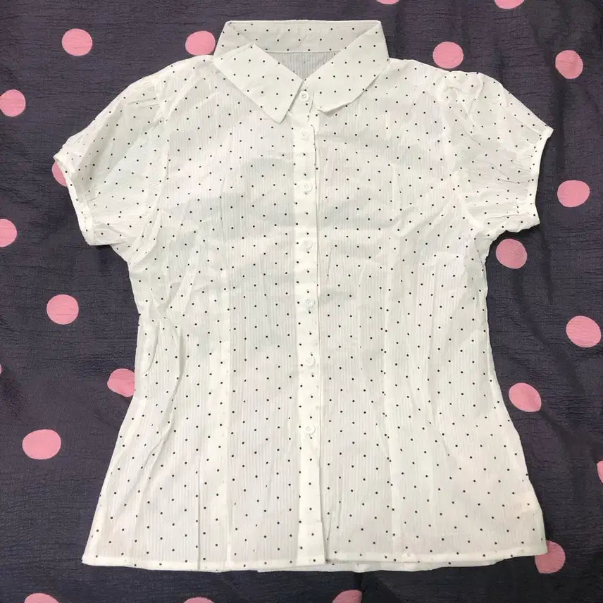 [BUNJANG] Dot Pattern Short Sleeve Blouse / 물방울 도트 반팔 블라우스 셔츠 착용1회