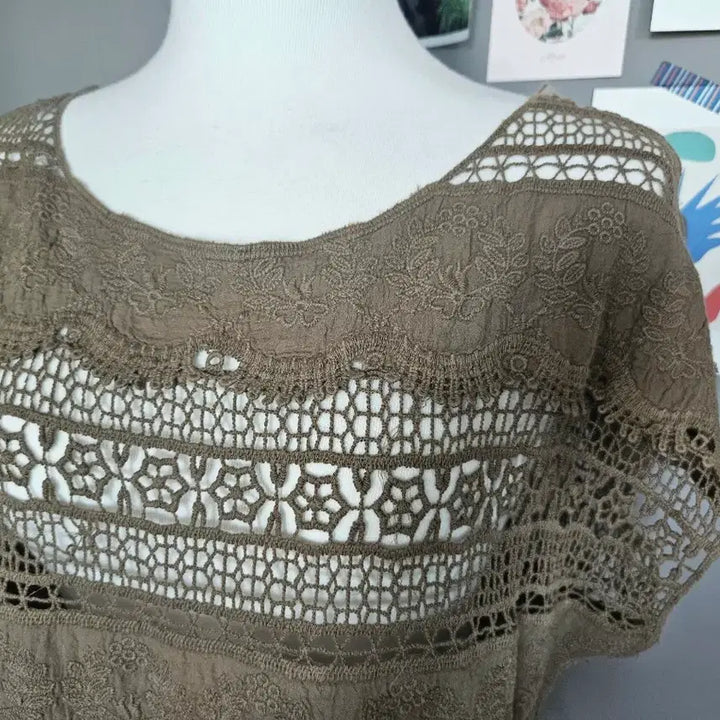 [BUNJANG] Lace Crochet Short Sleeve Knit Top / 레이스 크로셰 반팔 니트