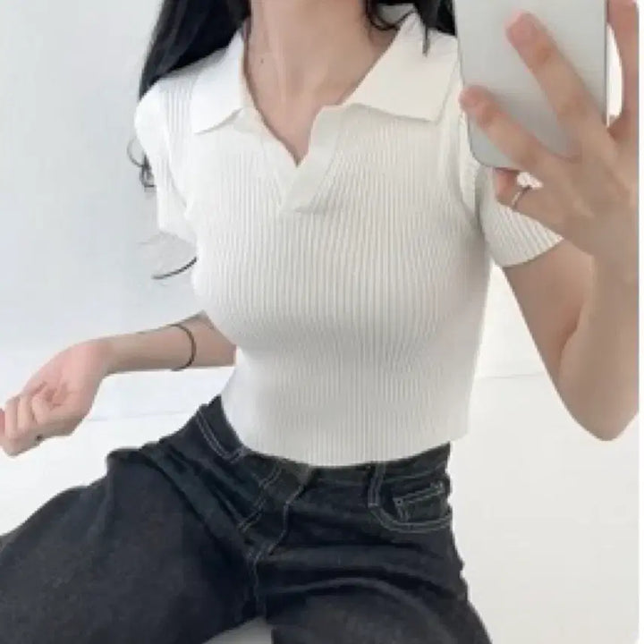 [BUNJANG] Kara Ribbed Collar T-shirt / 카라 골지 티